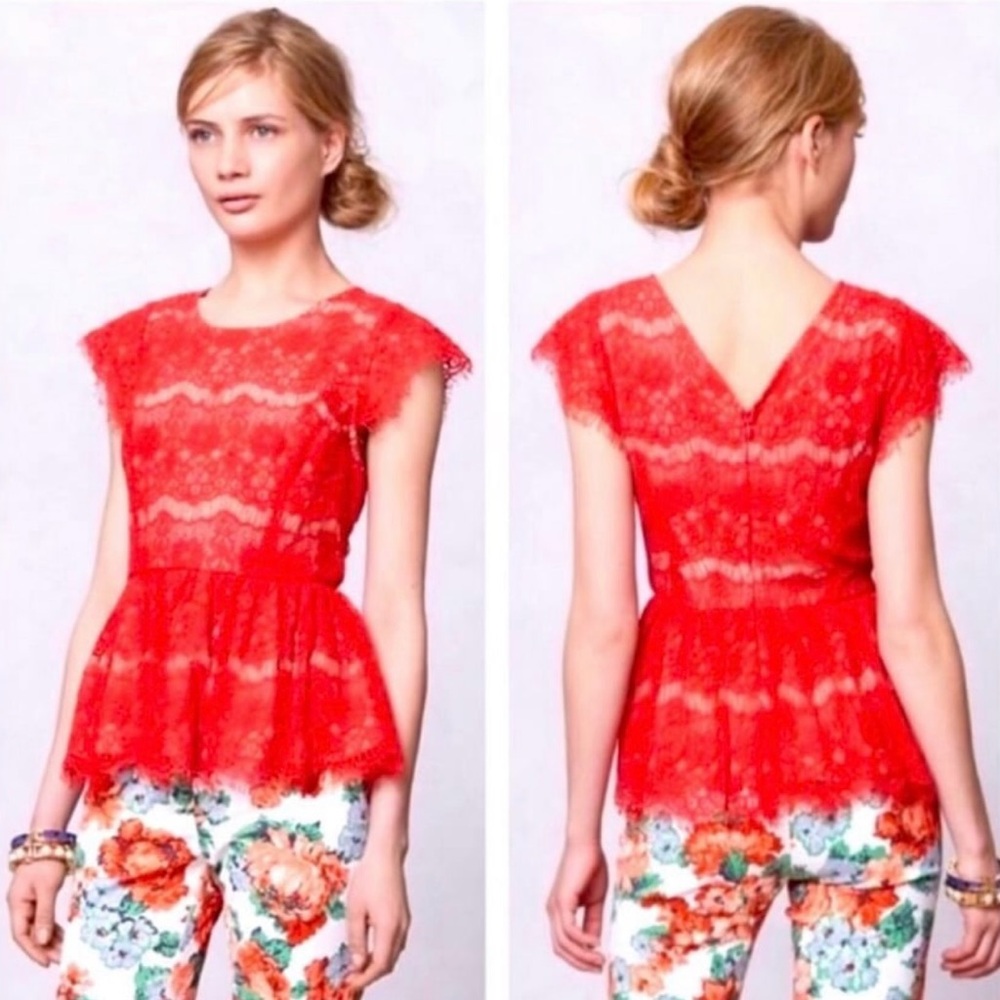 Maeve ( Anthropology ) Coral Lace top NWOT size Small ❤️🔥